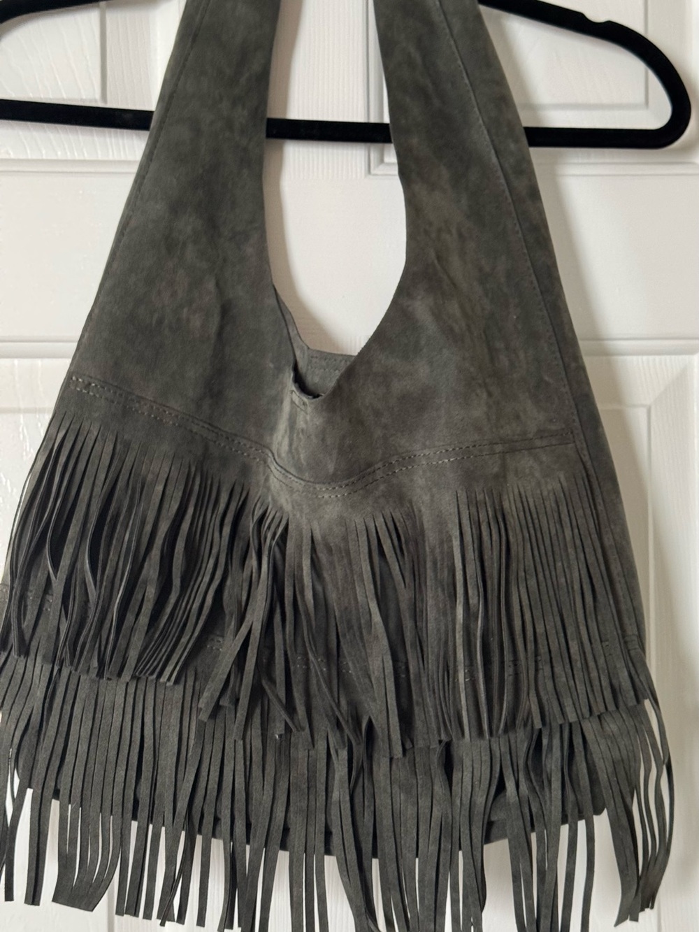 Suede Fringe Hobo Bag - Army Green